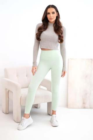 Legginsy damskie z wysokim stanem i elastycznym pasem miętowe
