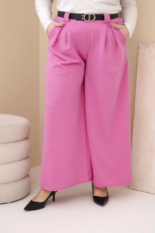 Spodnie damskie Plus Size wiskozowe z szeroką nogawką i paskiem różowe