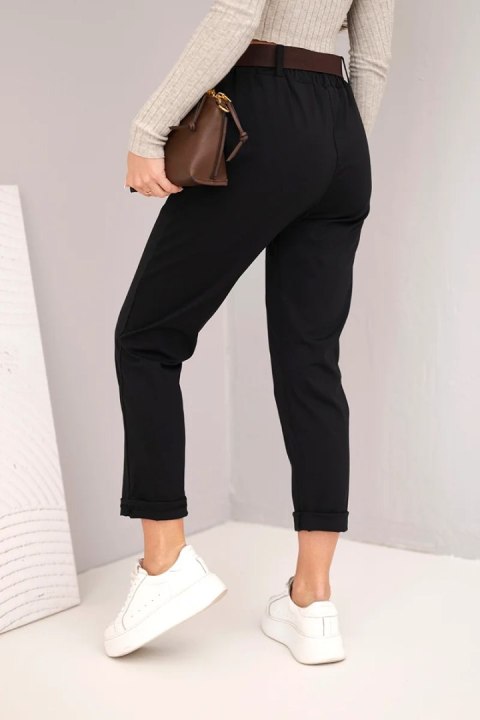 Spodnie damskie bawełniane z paskiem i podwijaną nogawką czarne