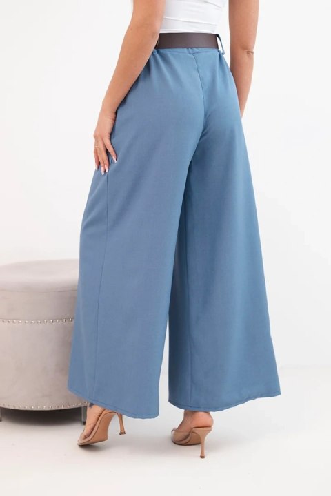 Spodnie damskie z szeroką nogawką i paskiem jeansowe