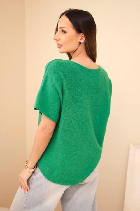 Sweter damski z krótkim rękawem o luźnym kroju zielony