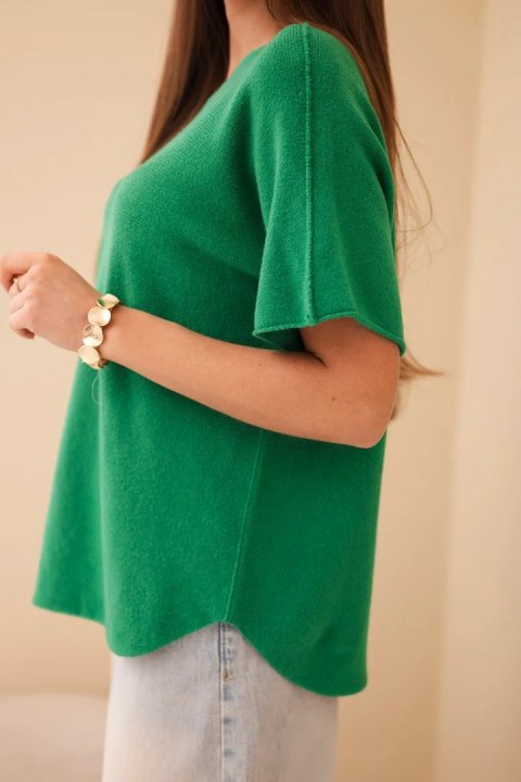Sweter damski z krótkim rękawem o luźnym kroju zielony