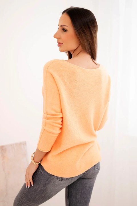 Sweter damski z wiskozy z długim rękawem i okrągłym dekoltem brzoskwiniowy