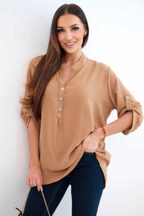 Bluzka z dłuższym tyłem camelowa