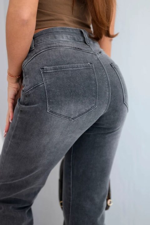 Spodnie damskie jeansowe z prostą nogawką i wysokim stanem grafitowe