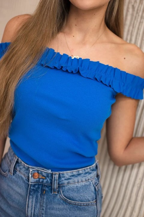 Bluzka hiszpanka z falbankami chabrowa