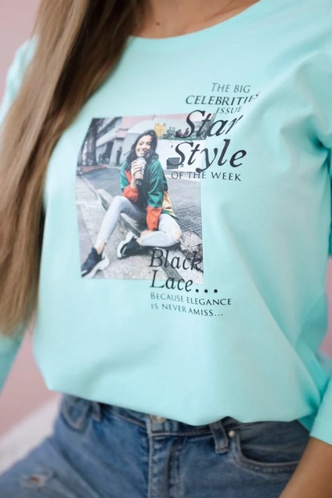 Bluzka z nadrukiem Star Style miętowa