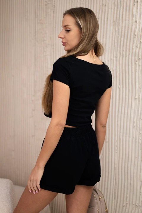 Komplet bawełniany z szortami czarny