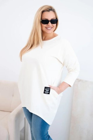Bluzka damska Plus Size z dłuższym tyłem i długim rękawem jasno beżowa