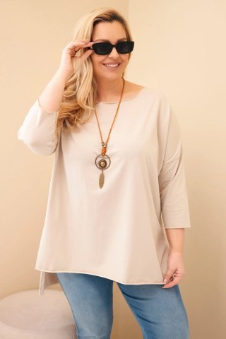 Bluzka damska bawełniana Plus Size asymetryczna z naszyjnikiem beżowa