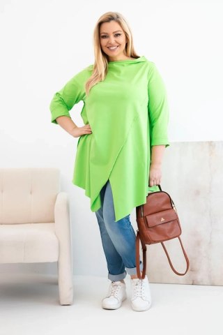 Bluzka damska bawełniana Plus Size asymetryczna z podwijanym rękawem jasno zielona