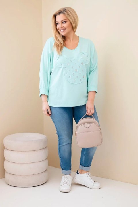 Bluzka damska bawełniana Plus Size z dekoltem V miętowa