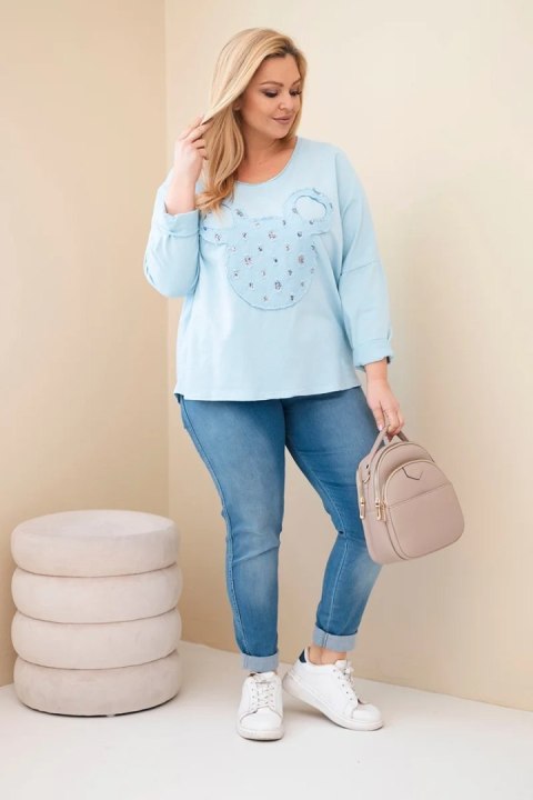 Bluzka damska bawełniana Plus Size z dekoltem V niebieska