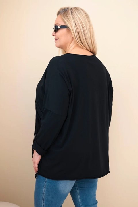 Bluzka damska bawełniana Plus Size z frędzlami czarna