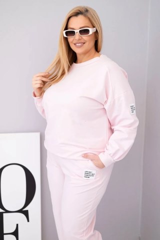 Komplet damski Plus Size bawełniany z luźną bluzą i spodniami z szeroką nogawką cukierkowy róż