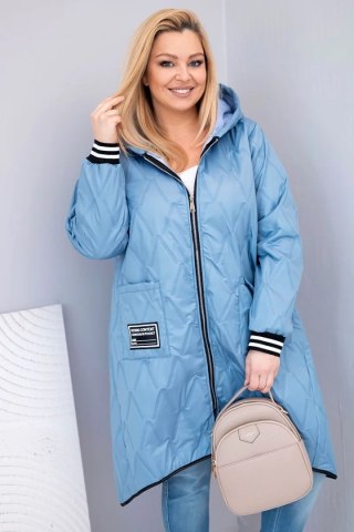 Kurtka damska Plus Size pikowana z kapturem i sportowymi mankietami jeansowa