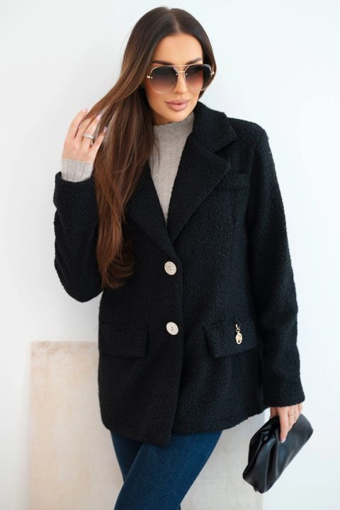 Kurtka damska z miękkiego baranka z kołnierzem czarna