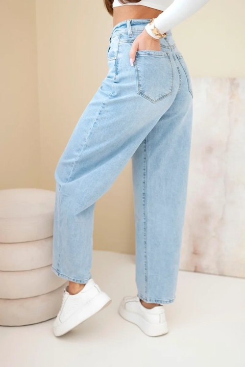 Spodnie damskie jeansowe z wysokim stanem i luźną nogawką