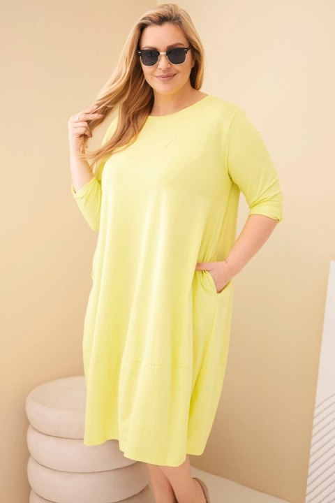 Sukienka damska bawełniana Plus Size z podwijanym rękawem i kieszeniami pistacjowa
