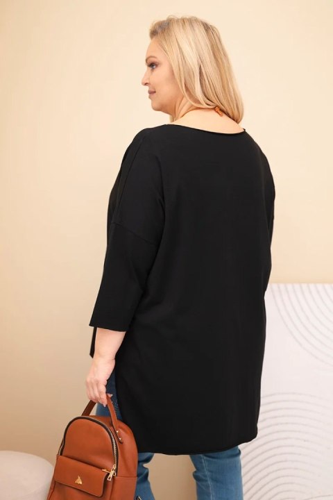 Bluzka damska bawełniana Plus Size asymetryczna z naszyjnikiem czarna