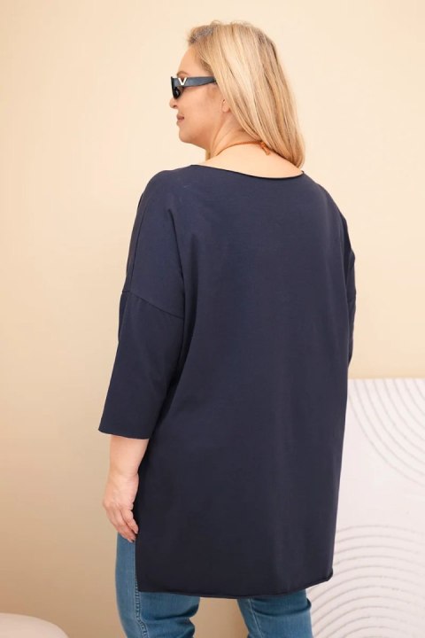 Bluzka damska bawełniana Plus Size asymetryczna z naszyjnikiem granatowa