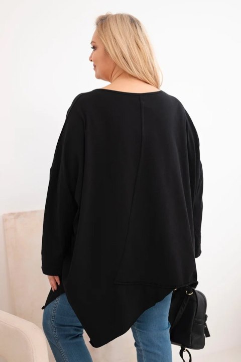 Bluzka damska bawełniana Plus Size z asymetrycznym dołem i dekoltem V czarna
