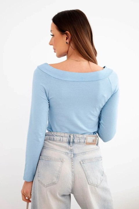 Damska bluzka wiskozowa z szerokim dekoltem i długim rękawem niebieska