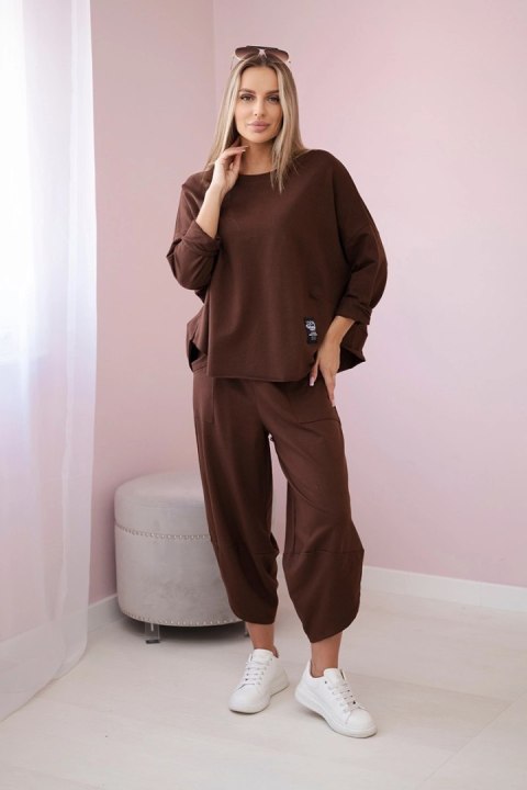 Komplet bawełniany bluza + spodnie brązowy