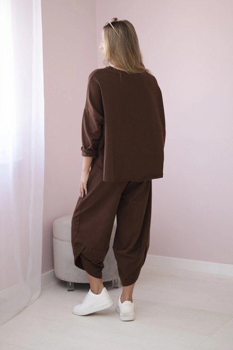 Komplet bawełniany bluza + spodnie brązowy