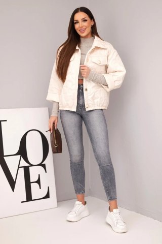 Kurtka damska wiosenna pikowana z kwiatowym wzorem beżowa