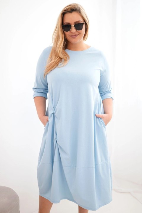 Sukienka damska Plus Size bawełniana z marszczeniem niebieska
