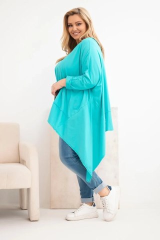 Tunika damska Plus Size z bawełny z asymetrycznym dołem turkusowa