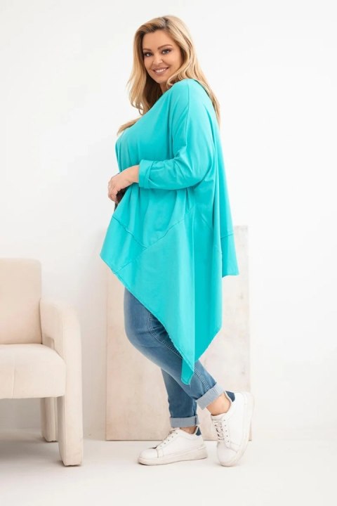 Tunika damska Plus Size z bawełny z asymetrycznym dołem turkusowa