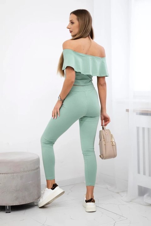 Komplet z falbanką ciemny miętowy