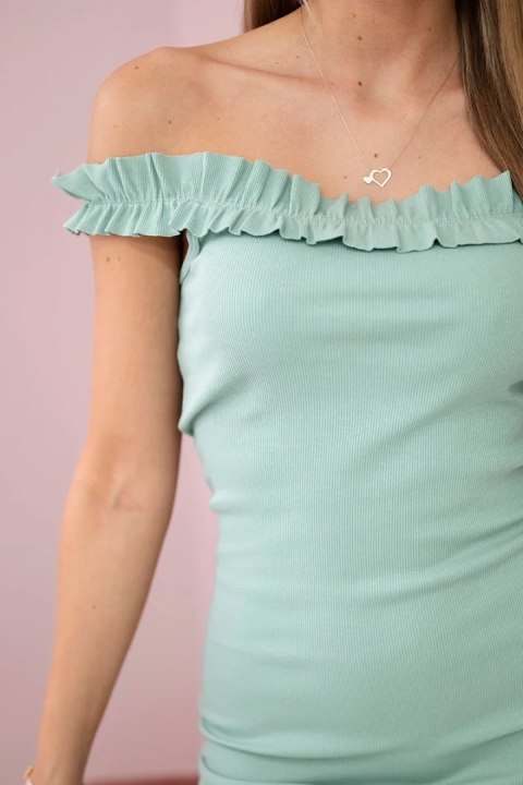 Sukienka hiszpanka z falbankami ciemno miętowa