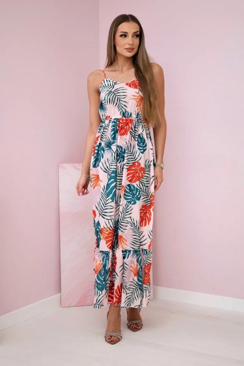 Sukienka z motywem liści pudrowy róż