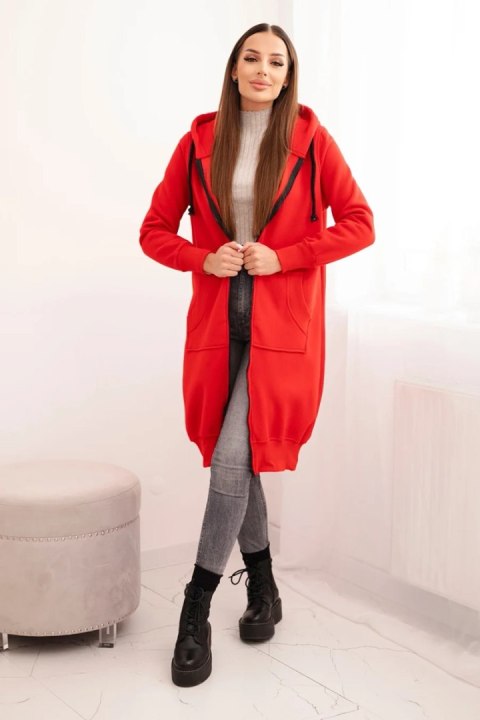 Bluza ocieplana długa z kapturem czerwona