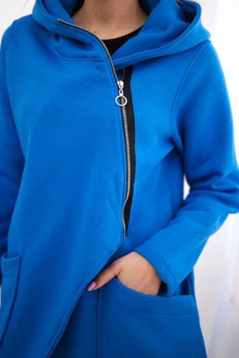 Bluza ocieplana z asymetrycznym suwakiem chabrowa