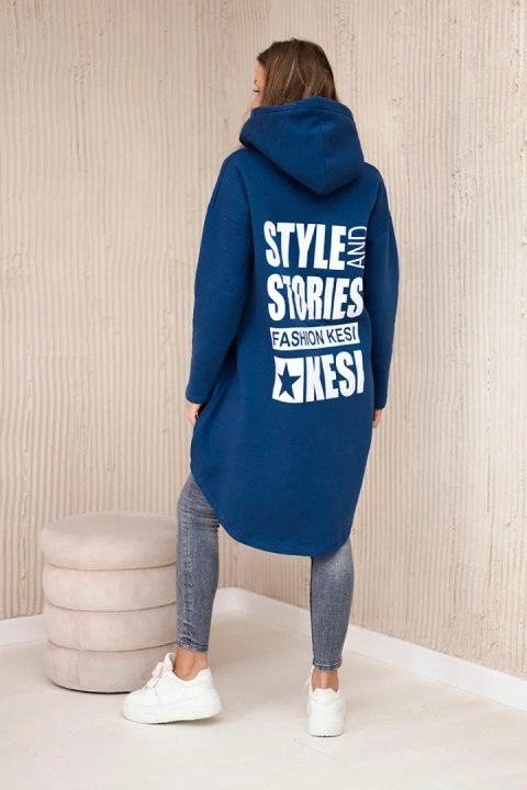 Bluza ocieplana z długim tyłem i kapturem granatowa