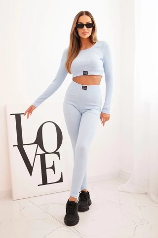 Komplet z bluzką top prążkowany niebieski