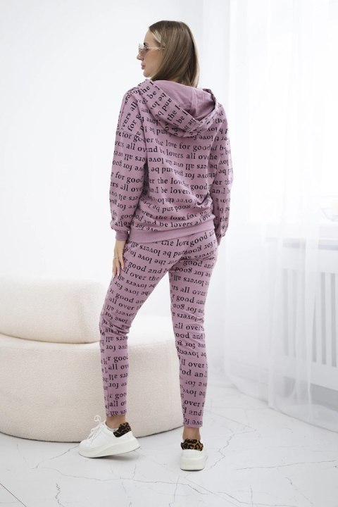 Komplet z nadrukiem ciemny różowy