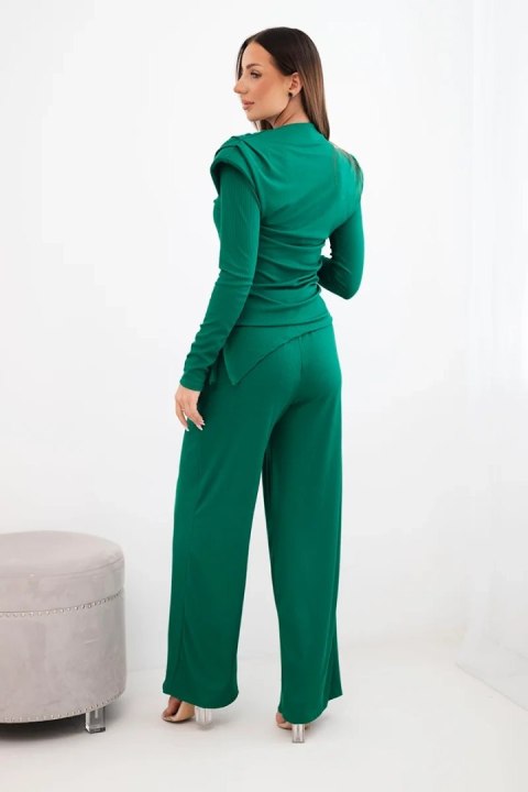 Komplet damski bawełniany z bluzką i spodniami z szeroką nogawką zielony