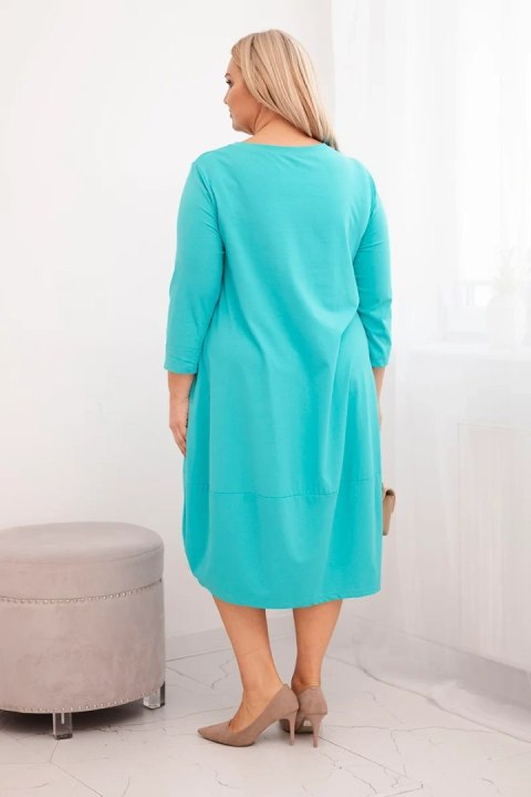 Sukienka damska bawełniana Plus Size z podwijanym rękawem i kieszeniami miętowa