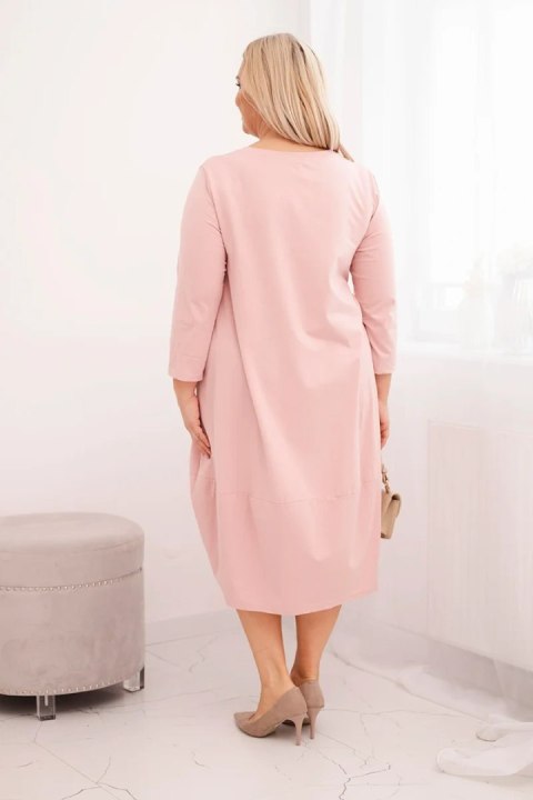 Sukienka damska bawełniana Plus Size z podwijanym rękawem i kieszeniami pudrowy róż