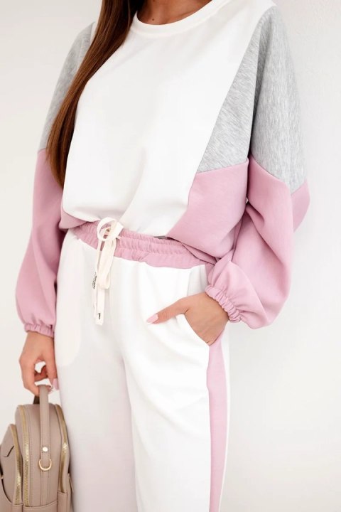 Komplet damski masełko z luźną bluzą i spodniami z szeroką nogawką ciemny różowy