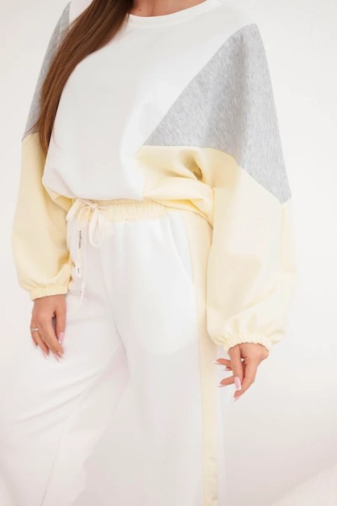 Komplet damski masełko z luźną bluzą i spodniami z szeroką nogawką żółty