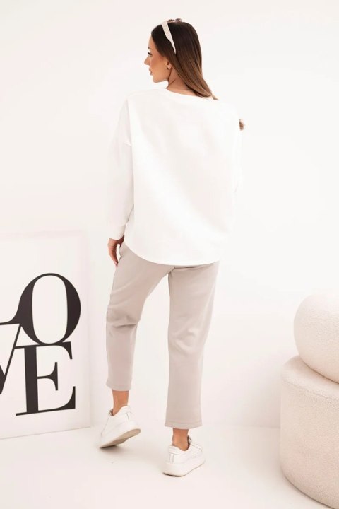 Komplet damski masełkowy z kontrastową kieszonką ciemno beżowy