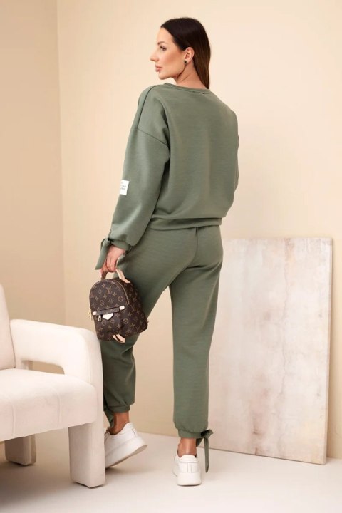 Komplet damski masełkowy z wiskozy z wiązaniami khaki