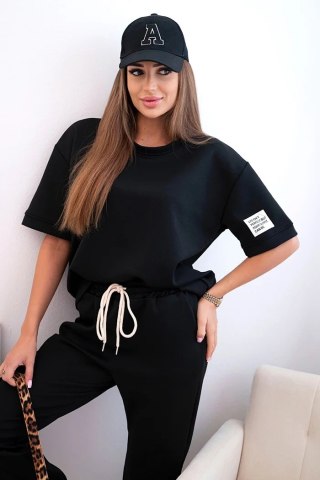 Komplet damski z wiskozy masełko z krótkim rękawem i spodniami czarny