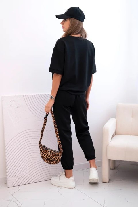 Komplet damski z wiskozy masełko z krótkim rękawem i spodniami czarny